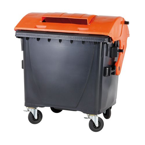 Plastový kontejner 1100 lt. - černý/oranžové víko