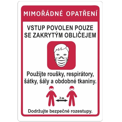 Samolepka zákaz vstupu bez roušky bezpečný odstup 210x300 mm