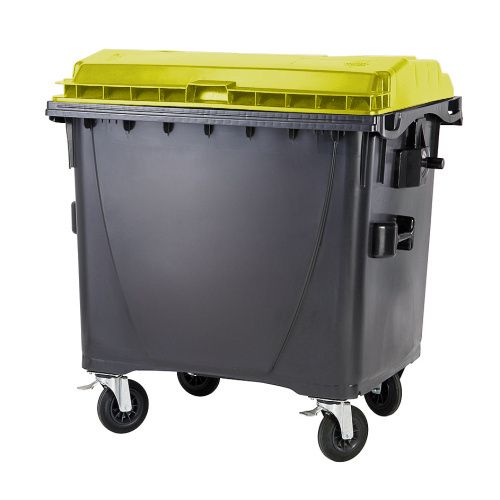 Plastový kontejner 1100 lt. - ploché víko, černo/žlutý
