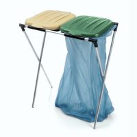 Dvoj-stojan na pytel s plastovými víky – zeleno-žlutý