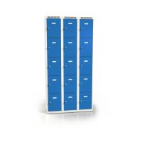 Šatní skříň s 15 schránkami - šedo/modrá